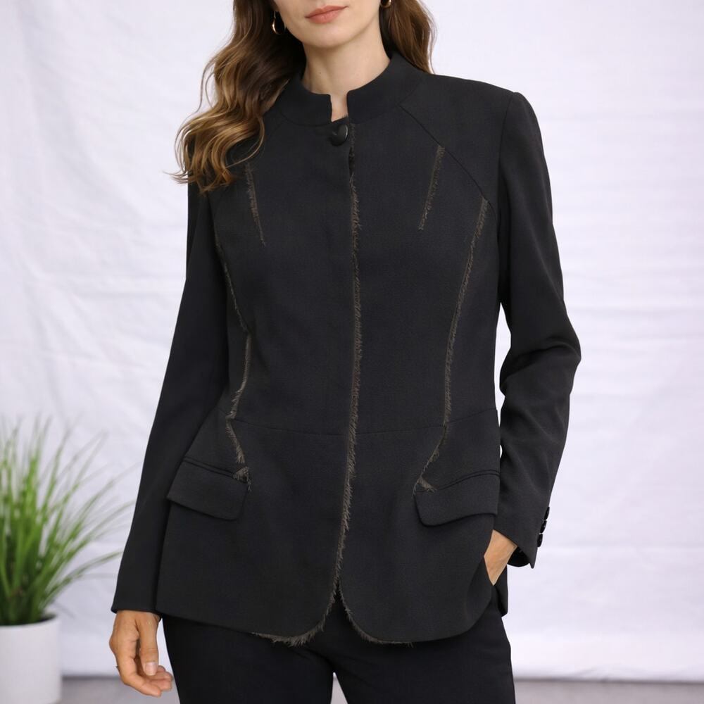 Douglas Hannant Black Crepe Raw Seam Jacket Blazer Size‎ M